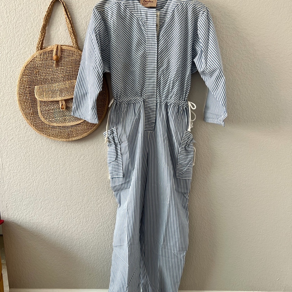 Vintage 80’s Candace by Ingrid Blue/White Seersucker Jumpsuit